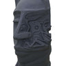 Abstract face sculpture in dark stone finish with surreal carved patterns, modern contemporary art for home and gallery décor.