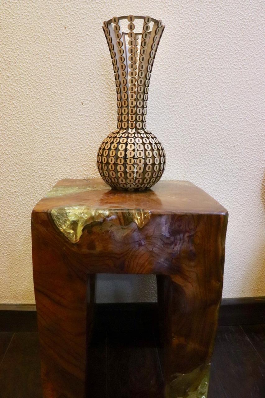 Long Pot Vase with Wooden Buttons
